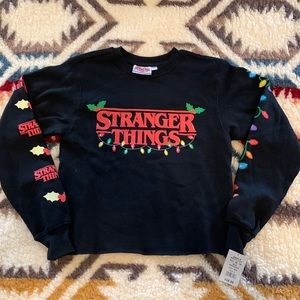 Stranger Things Women's Black Holiday Crewneck Sweatshirt